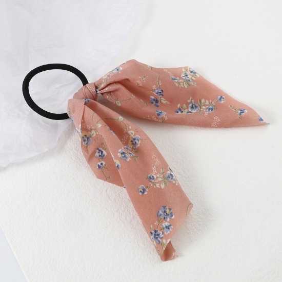 Picture of Fabric Hair Ties Band Orange-red Flower 21.5cm x 11.5cm, 1 Piece