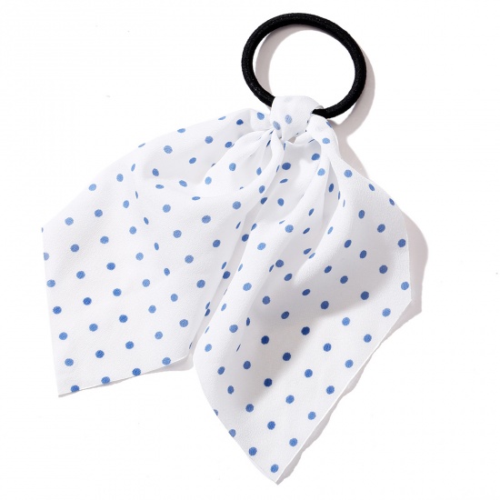 Picture of Fabric Hair Ties Band White & Blue Dot 21.5cm x 11.5cm, 1 Piece