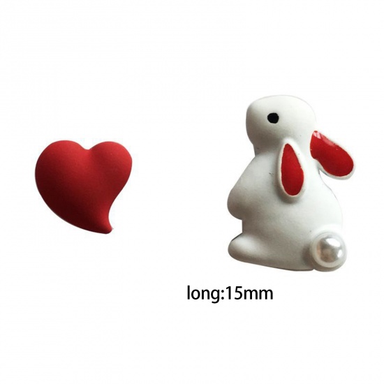 Bild von Sterling Silber Ohrring Ohrstecker Weiß & Rot Herz Hase Imitat Perle 15mm, 1 Paar