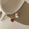 Picture of Sterling Silver Ear Post Stud Earrings White & Red Heart Rabbit Imitation Pearl 15mm, 1 Pair