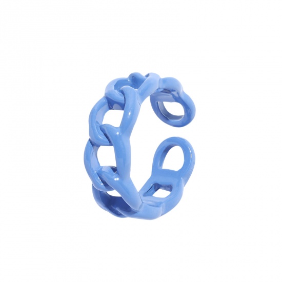 Picture of Open Adjustable Rings Blue Painted Geometric 1 Piece