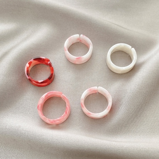 Picture of Resin Adjustable Rings Mixed Color Circle Ring 1 Set ( 5 PCs/Set)