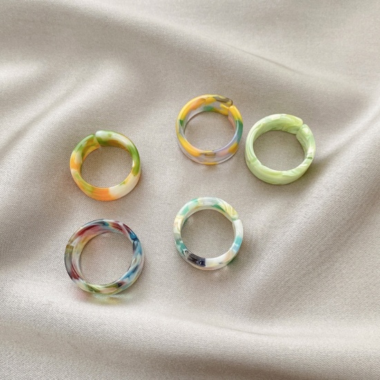 Picture of Resin Adjustable Rings Mixed Color Circle Ring 1 Set ( 5 PCs/Set)