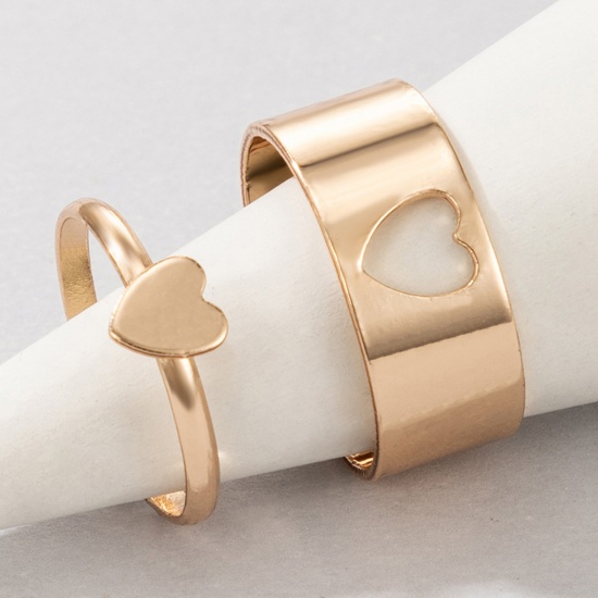 Picture of Valentine's Day Adjustable Rings Gold Plated Heart 2 Sets ( 2 PCs/Set)