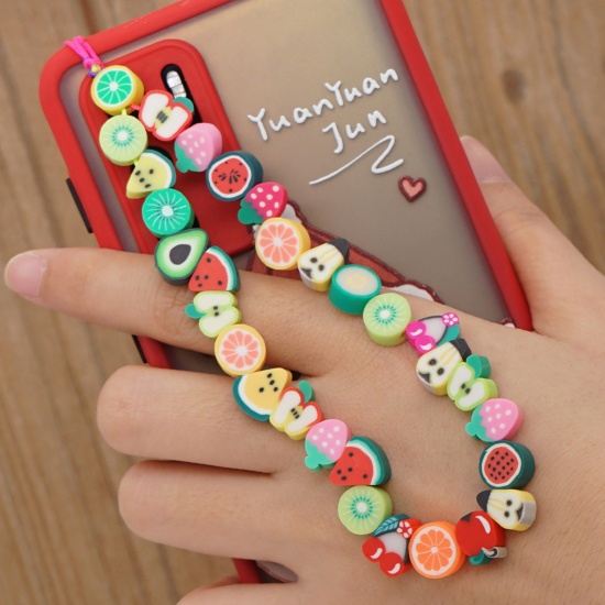 Picture of Polymer Clay Beaded Mobile Phone Chain Lanyard Multicolor Fruit 28cm  long, 1 Piece