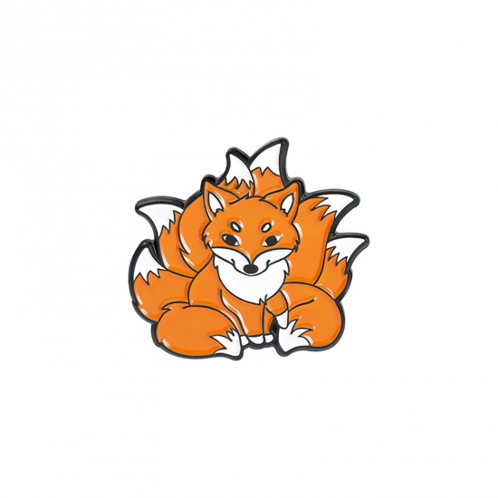 Picture of Pin Brooches Fox Animal White & Orange Enamel 28mm x 25mm, 1 Piece