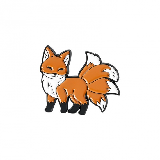 Picture of Pin Brooches Fox Animal White & Orange Enamel 28mm x 20mm, 1 Piece