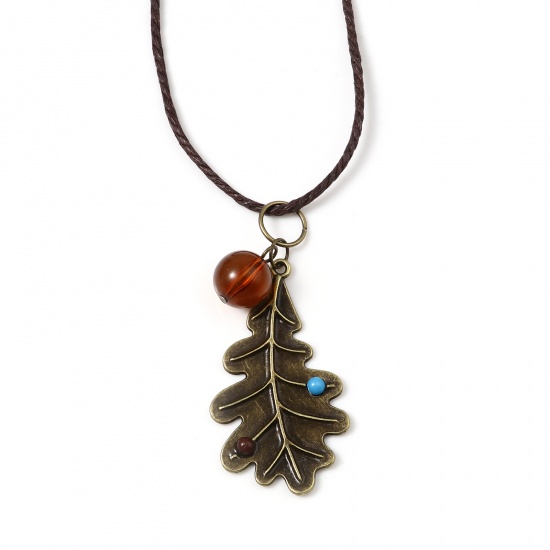 Picture of Zinc Based Alloy & Polyester Sweater Necklace Long Antique Bronze Coffee Leaf 80cm(31 4/8") long, 2 PCs