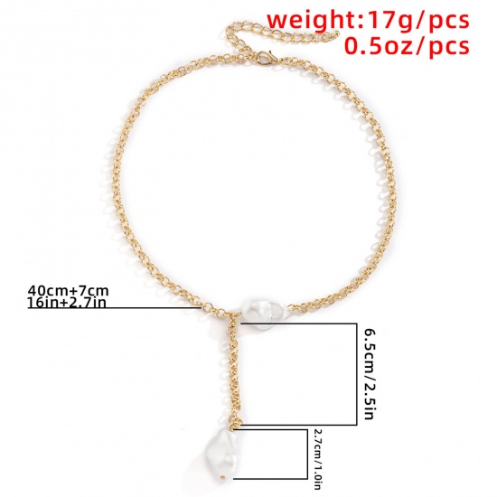 Immagine di Barocco Lariat Collana Oro Placcato Bianco Imitata Perla 40cmLunghezza, 1 Pz