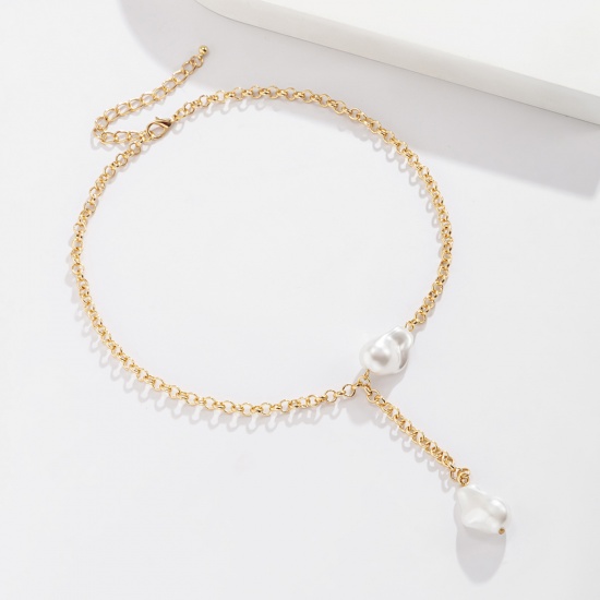 Immagine di Barocco Lariat Collana Oro Placcato Bianco Imitata Perla 40cmLunghezza, 1 Pz