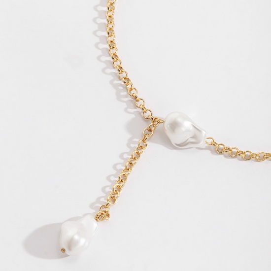 Immagine di Barocco Lariat Collana Oro Placcato Bianco Imitata Perla 40cmLunghezza, 1 Pz