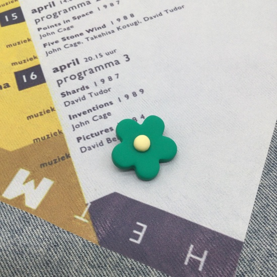Picture of Plastic Pin Brooches Flower Green Frosted 2.5cm, 1 Piece