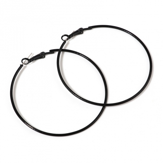Picture of Hoop Earrings Black Enamel Round 6cm Dia, Post/ Wire Size: (21 gauge), 1 Pair