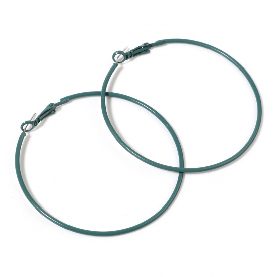 Picture of Hoop Earrings Dark Green Enamel Round 6cm Dia, Post/ Wire Size: (21 gauge), 1 Pair