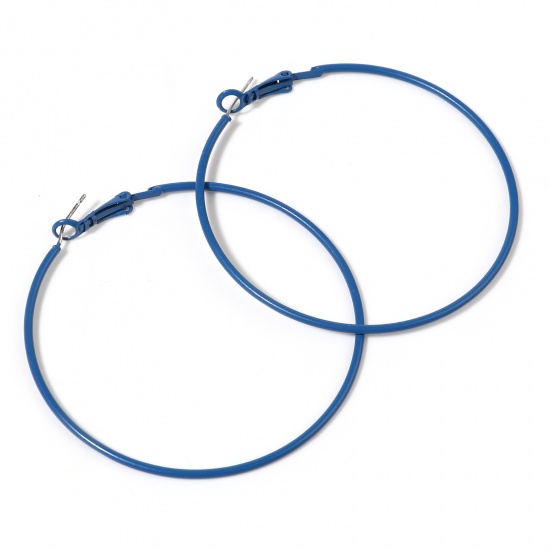 Picture of Hoop Earrings Dark Blue Enamel Round 6cm Dia, Post/ Wire Size: (21 gauge), 1 Pair
