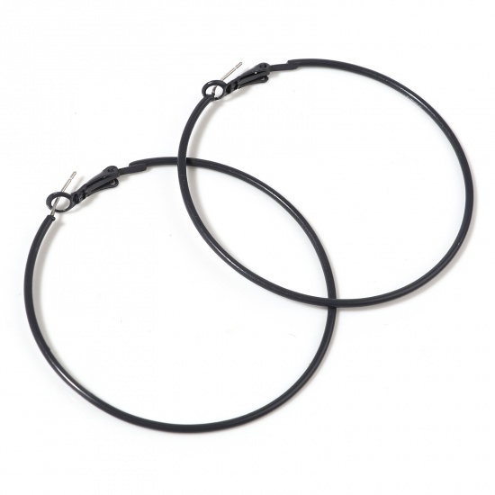 Picture of Hoop Earrings Dark Gray Enamel Round 6cm Dia, Post/ Wire Size: (21 gauge), 1 Pair