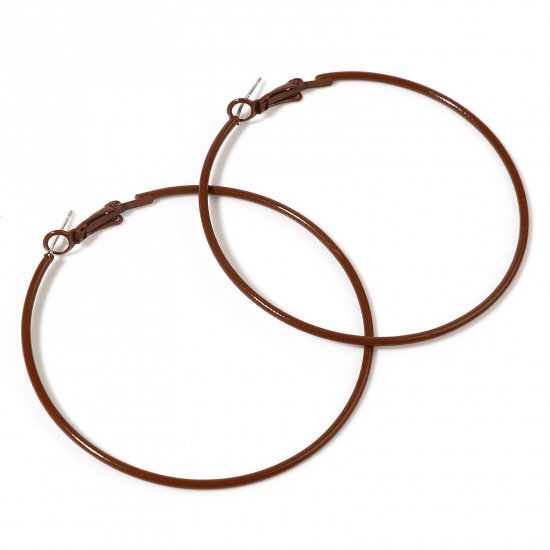 Picture of Hoop Earrings Brown Enamel Round 6cm Dia, Post/ Wire Size: (21 gauge), 1 Pair