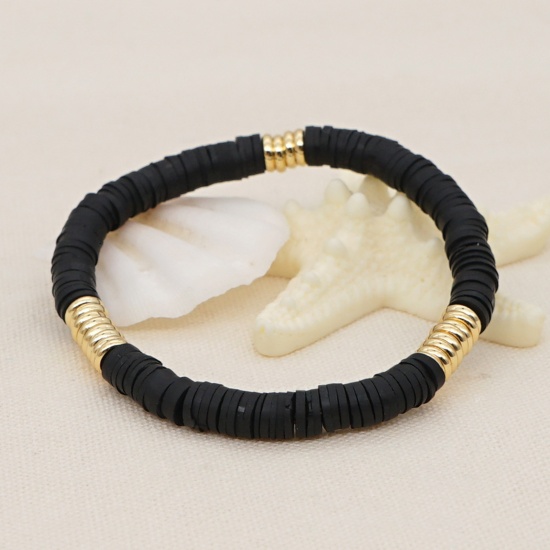 Image de Bracelets Raffinés Bracelets Délicats Bracelet de Perles Style Bohème en Pâte Polymère Noir 16.5cm long, 1 Pièce