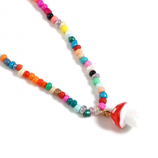Picture of Acrylic Beaded Necklace Multicolor Mushroom 32cm(12 5/8") long, 1 Piece