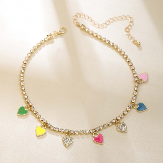 Picture of Valentine's Day Necklace Gold Plated Multicolor Heart Clear Rhinestone 1 Piece
