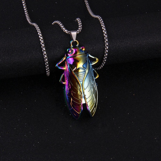 Picture of Stainless Steel Insect Necklace Multicolor Cicada 70cm(27 4/8") long, 1 Piece