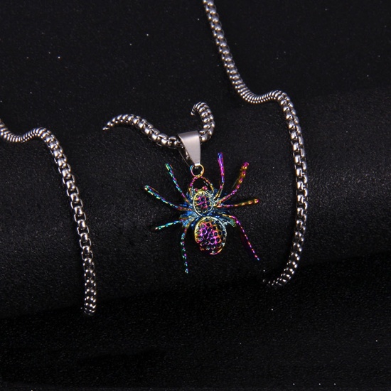 Picture of Stainless Steel Insect Necklace Multicolor Halloween Spider Animal 70cm(27 4/8") long, 1 Piece