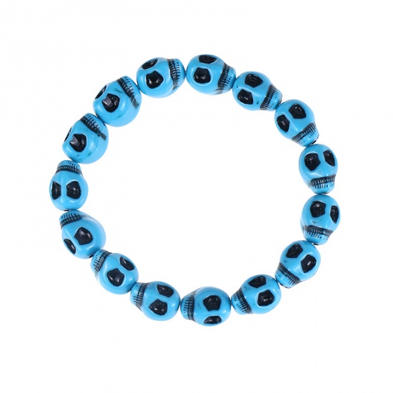 Immagine di Acrilato Halloween Bracciali Delicato bracciali delicate braccialetto in rilievo Blu Cranio Elastico 23cm Lunghezza, 1 Pz