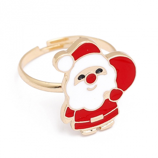 Immagine di Aperto Regolabile Anello Oro Placcato Bianco & Rosso Smalto Babbo Natale 16mm (taglia di US: 5.25), 1 Pz