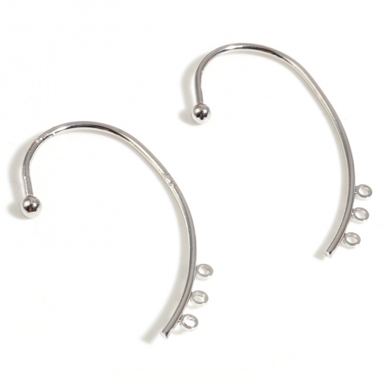 Picture of Zinc Based Alloy Ear Cuff Clip On Stud Wrap Earrings Silver Tone W/ Loop 51mm x 30mm - 48mm x 27mm, 2 PCs
