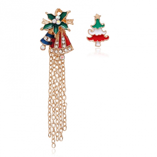 Picture of Pin Brooches Christmas Jingle Bell Tree Gold Plated Enamel 1.5cm, 1 Set ( 2 PCs/Set)
