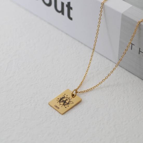 Picture of Stainless Steel Tarot Necklace Gold Plated Rectangle Message " DEATH " 40cm(15 6/8") long, 1 Piece