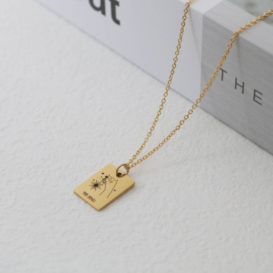 Picture of Stainless Steel Tarot Necklace Gold Plated Rectangle Message " THE STAR " 40cm(15 6/8") long, 1 Piece