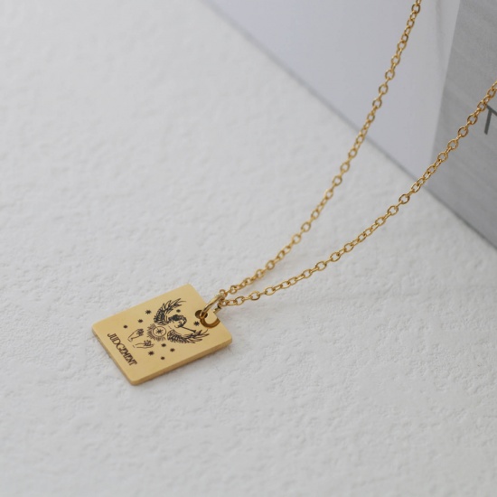 Picture of Stainless Steel Tarot Necklace Gold Plated Rectangle Message " JUDGEMENT " 40cm(15 6/8") long, 1 Piece