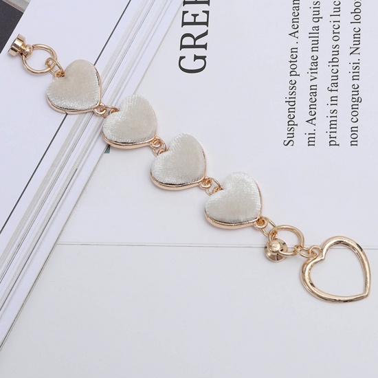 Picture of Zinc Based Alloy & Velvet Beaded Mobile Phone Chain Gold Plated White Heart 15cm long, 1 Piece