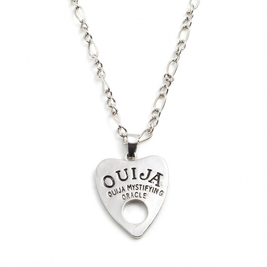 Picture of Necklace Antique Silver Color Heart Message " Ouija " 52cm(20 4/8") - 51.5cm(20 2/8") long, 1 Piece