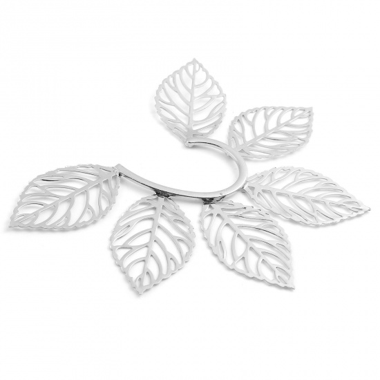 Bild von Ohrmanschettenclip an Ohrsteckern Silberfarbe Blätter 12cm x 10.1cm , 1 Stück