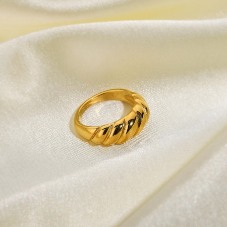 Picture of Wholesale Women's Gift Braided Unadjustable Rings, 18K Real Gold Plated 304 Stainless Steel, Vacuum Plating Ins Style Simple & Casual Jewelry Supply, 17.3mm(US Size 7), 1 Piece