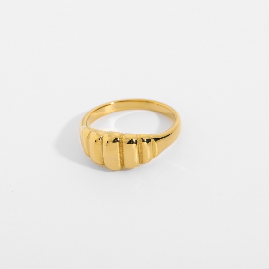 Bild von Umweltfreundlich Einfach und lässig Ins Stil 18K Vergoldet 304 Edelstahl Uneinstellbar Ring Streifen Ring Für Frauen 16.5mm（US Größe:6), 1 Stück