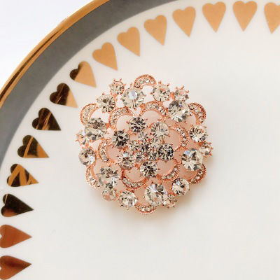 Picture of Exquisite Pin Brooches Flower Rose Gold Clear Rhinestone 40mm x 40mm, 1 Piece
