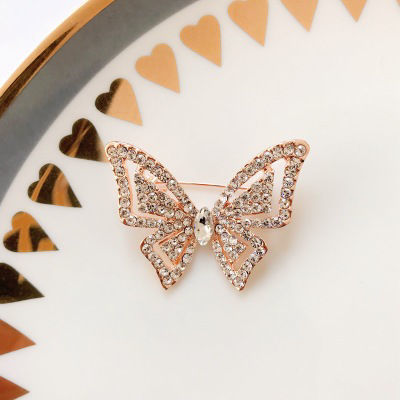 Picture of Exquisite Pin Brooches Butterfly Animal Rose Gold Clear Rhinestone 34mm x 10mm, 1 Piece