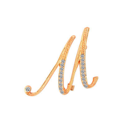 Picture of Pin Brooches Capital Alphabet/ Letter Message " M " Gold Plated Clear Rhinestone 50mm x 46mm, 1 Piece