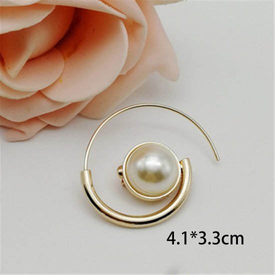 Image de Broche Epingle Géométrique Doré Blanc Imitation Perles 1 Pièce
