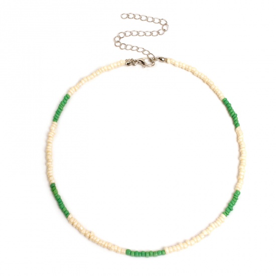 Picture of Glass Boho Chic Bohemia Beaded Choker Necklace Green 35cm(13 6/8") long, 1 Piece