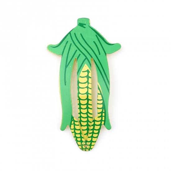 Picture of Iron Based Alloy Hair Clips Green & Yellow Corn 53mm x 29mm, 10 PCs