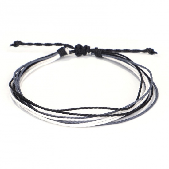 Picture of Polyester Boho Chic Bohemia Anklet Black & White Adjustable 18cm(7 1/8") long, 1 Piece