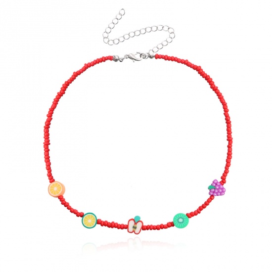 Picture of Plastic Cute Beaded Necklace Fuchsia Fruit At Random 35cm(13 6/8") long, 1 Piece