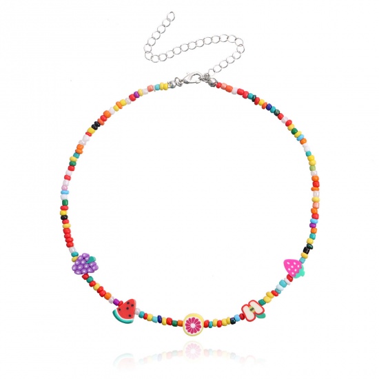 Picture of Plastic Cute Beaded Necklace Multicolor Fruit At Random 35cm(13 6/8") long, 1 Piece