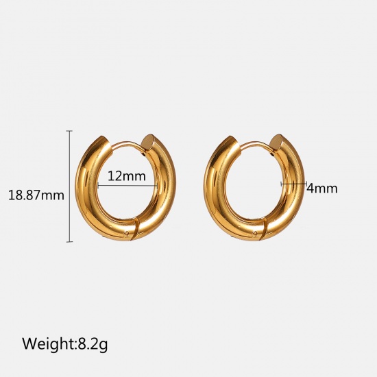 Picture of 1 Pair Vacuum Plating Simple & Casual Stylish 18K Gold Plated 304 Stainless Steel Circle Ring Hoop Earrings For Women Party 18.9mm x 12mm