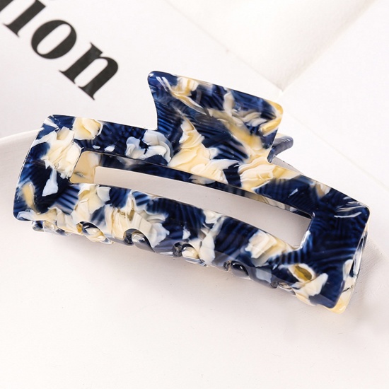 Picture of Acetic Acid Resin Acetate Acrylic Acetimar Marble Hair Claw Clips Clamps Dark Blue Rectangle 8.1cm x 3.9cm, 1 Piece