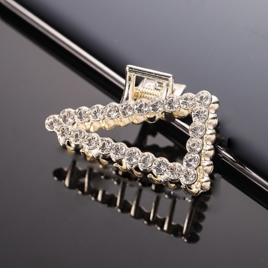 Picture of Zinc Based Alloy Hair Clips Gold Plated Triangle Clear Rhinestone 5cm, 1 Piece